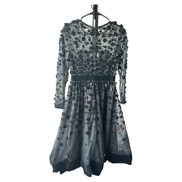 NWOT MAC Duggal EMBELLISHED ILLUSION HIGH NECK LONG SLEEVE FIT & FLARE DRESS